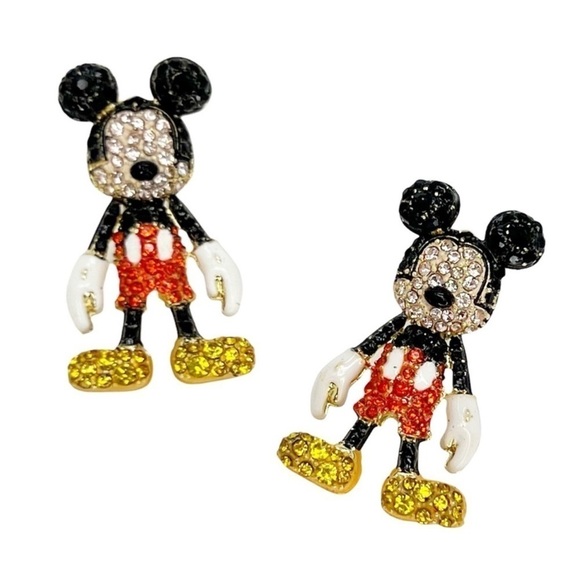 Disney x Baublebar Mickey Mouse Earrings Red Black Gold Crystals Dangle New NWT - Picture 1 of 4